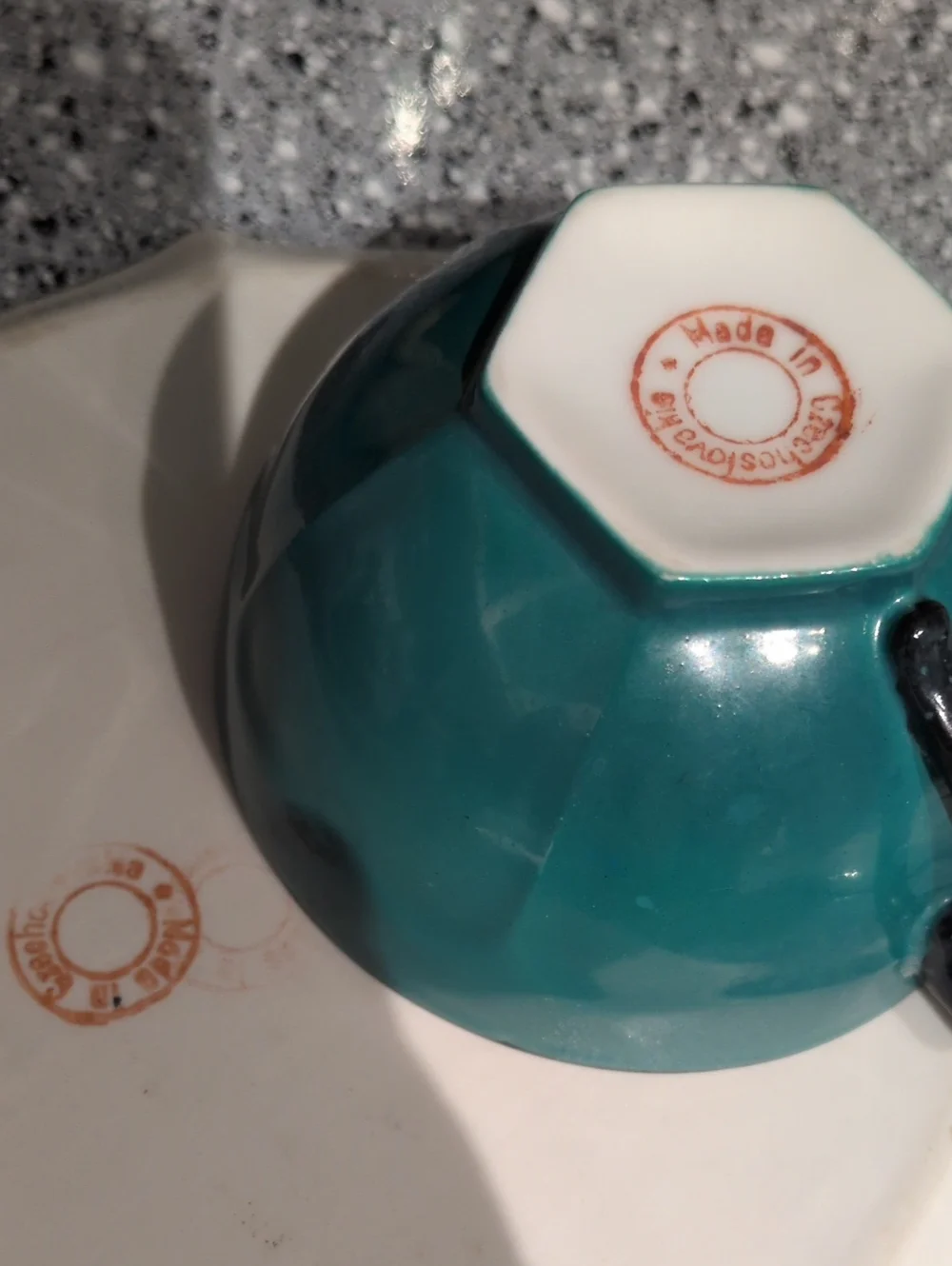 Vintage Czechoslovakia Teal Porcelain Snack Set - 3 Cups & Plates
